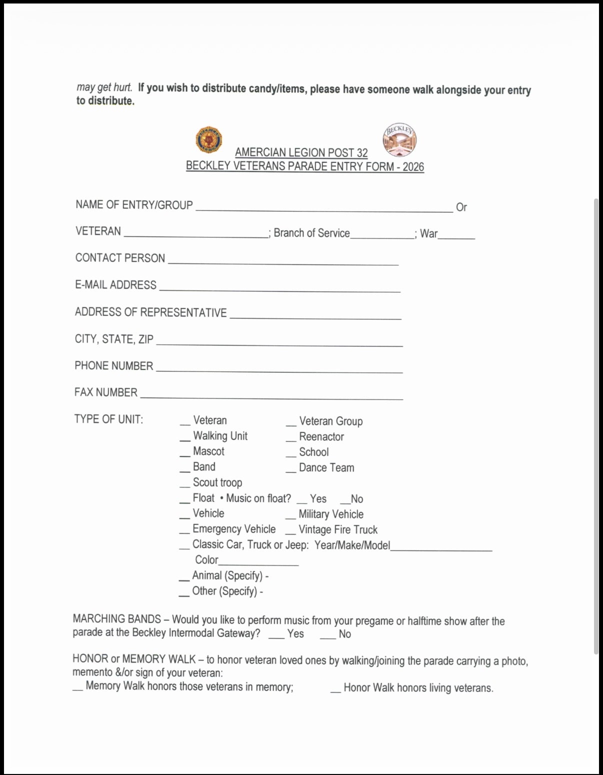 Parade Entry Form — page 3